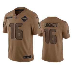 Seattle Seahawks #16 Tyler Lockett 2023 Brown Salute To Service Limited Stitched Jersey