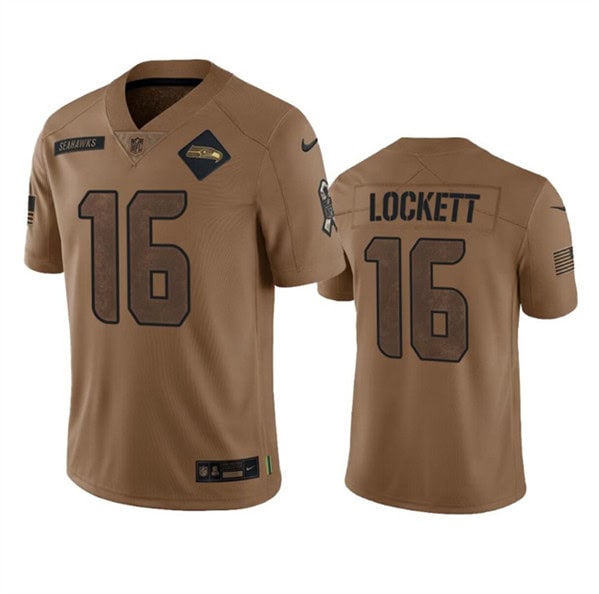 Seattle Seahawks #16 Tyler Lockett 2023 Brown Salute To Service Limited Stitched Jersey