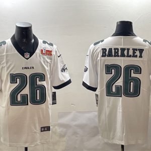 Philadelphia Eagles #26 Saquon Barkley White 2025 Super Bowl LIX Patch New Vapor Untouchable Limited Stitched Jersey