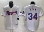 Texas Rangers #34 Nolan Ryan White Gold Cool Base Stitched Jersey