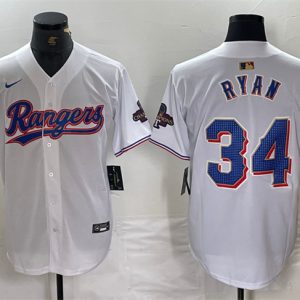 Texas Rangers #34 Nolan Ryan White Gold Cool Base Stitched Jersey
