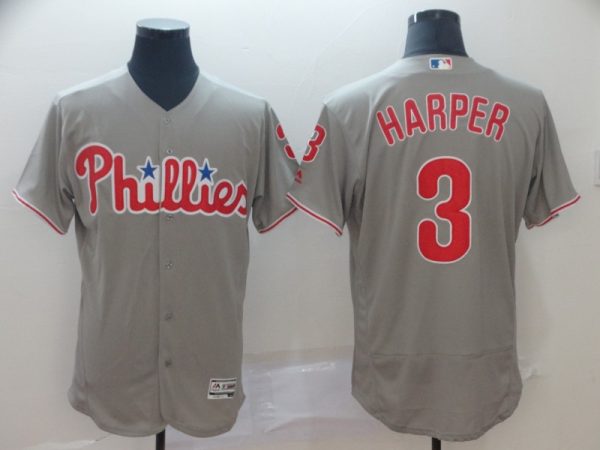 Philadelphia Phillies #3 Bryce Harper Grey Flex Base Stitched Jersey