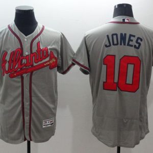 Braves #10 Chipper Jones Grey Flexbase Authentic Collection Stitched Jersey
