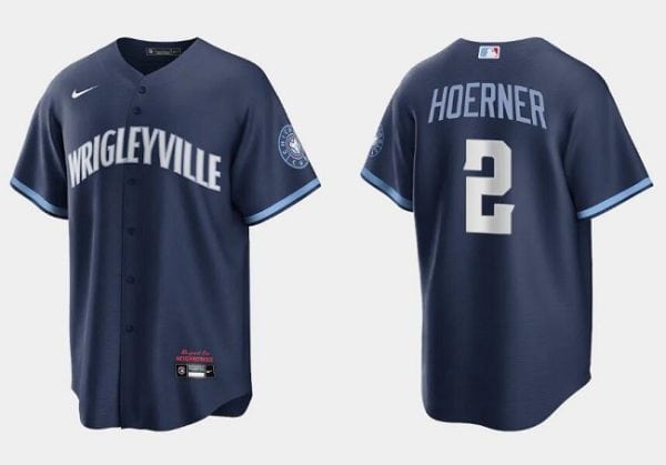 Chicago Cubs #2 Nico Hoerner Navy City Connect Cool Base Stitched Jersey