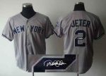 Yankees #2 Derek Jeter Grey Autographed Stitched Jersey