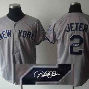 Yankees #2 Derek Jeter Grey Autographed Stitched Jersey