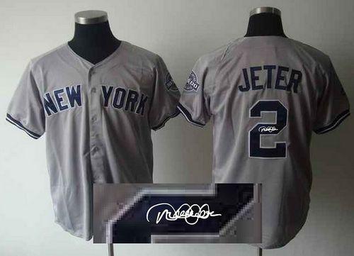 Yankees #2 Derek Jeter Grey Autographed Stitched Jersey