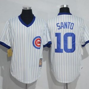 Cubs #10 Ron Santo White Strip Home Cooperstown Stitched Jersey