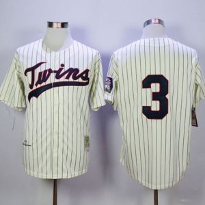 Mitchell And Ness Twins #3 Harmon Killebrew Cream Black Strip Stitched Jersey