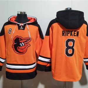 Baltimore Orioles #8 Cal Ripken Jr. Orange Ageless Must-Have Lace-Up Pullover Hoodie