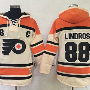 Flyers #88 Eric Lindros Cream Sawyer Hooded Sweatshirt Stitched Jersey