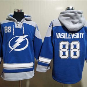 Tampa Bay Lightning #88 Andrei Vasilevskiy Blue Ageless Must-Have Lace-Up Pullover Hoodie