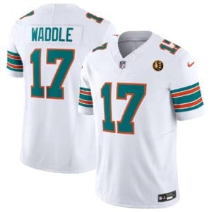Miami Dolphins #17 Jaylen Waddle White 2023 F.U.S.E. Alternate With John Madden Patch Vapor Limited Stitched Jersey