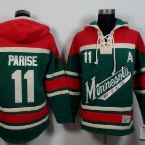 Wild #11 Zach Parise Green Red Sawyer Hooded Sweatshirt Stitched Jersey