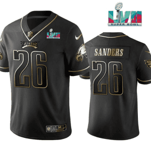 Philadelphia Eagles #26 Miles Sanders Black Golden Super Bowl LVII Patch Edition Stitched Jersey