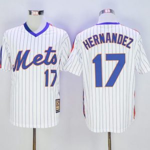 Mitchell And Ness Mets #17 Keith Hernandez Stitched White Blue Strip Throwback Jersey