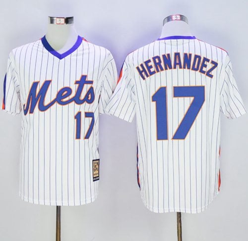 Mitchell And Ness Mets #17 Keith Hernandez Stitched White Blue Strip Throwback Jersey