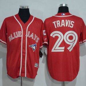 Blue Jays #29 Devon Travis Red New Cool Base Canada Day Stitched Jersey