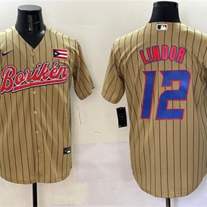 Puerto Rico #12 Francisco Lindor Tan 2023 World Classic Stitched Jersey