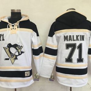 Penguins #71 Evgeni Malkin White Sawyer Hooded Sweatshirt Stitched Jersey