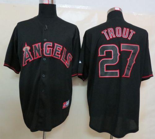 Angels Of Anaheim #27 Mike Trout Black Fashion Stitched Jersey