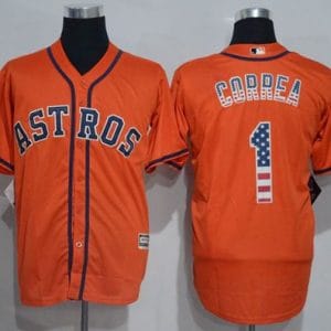 Astros #1 Carlos Correa Orange USA Flag Fashion Stitched Jersey