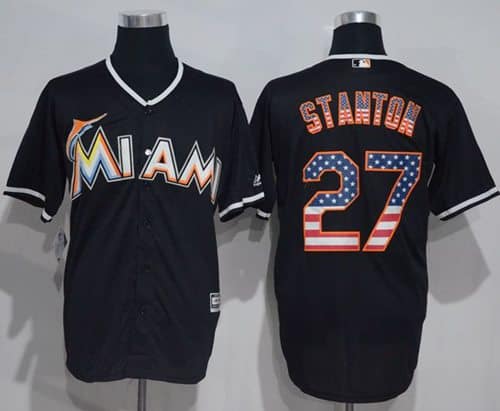 Marlins #27 Giancarlo Stanton Black USA Flag Fashion Stitched Jersey