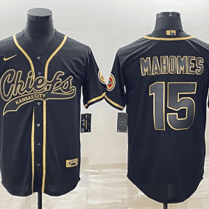Kansas City Chiefs #15 Patrick Mahomes Black Gold With Patch Cool Base Stitched Baseball Jersey