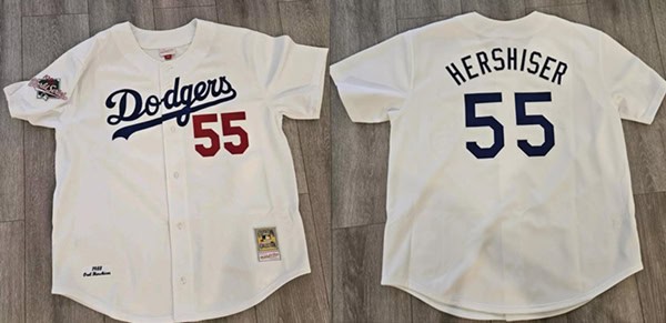 Los Angeles Dodgers #55 Orel Hershiser White 1988 World Series Cool Base Stitched Jersey