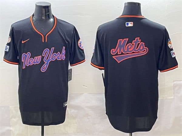 New York Mets Team Big Logo Black 2025 Spring Training Stitched Jersey