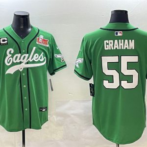 Philadelphia Eagles #55 Brandon Graham Green 2025 Super Bowl LIX And 3-Star C Patch Stitched Jersey