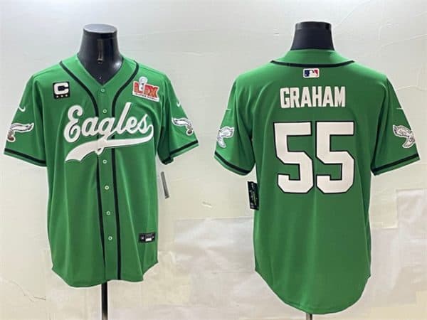 Philadelphia Eagles #55 Brandon Graham Green 2025 Super Bowl LIX And 3-Star C Patch Stitched Jersey