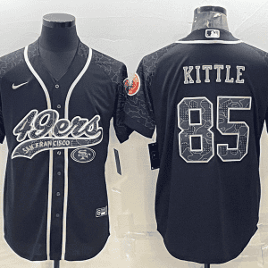 San Francisco 49ers #85 George Kittle Black Reflective With Patch Cool Base Stitched Baseball Jersey