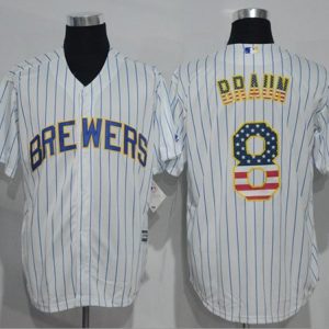 Brewers #8 Ryan Braun White(Blue Strip) USA Flag Fashion Stitched Jersey
