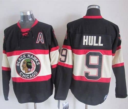 Blackhawks #9 Bobby Hull Black Third CCM Stitched Jersey