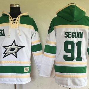 Stars #91 Tyler Seguin White Sawyer Hooded Sweatshirt Stitched Jersey