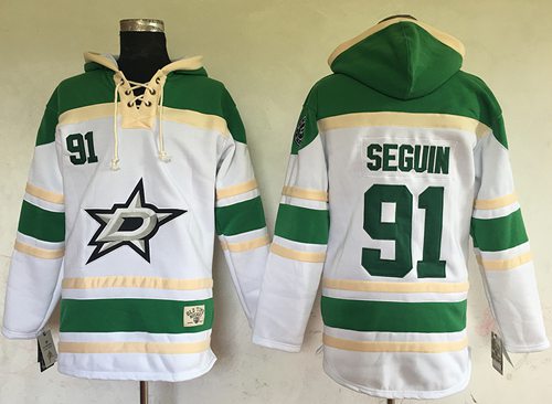 Stars #91 Tyler Seguin White Sawyer Hooded Sweatshirt Stitched Jersey