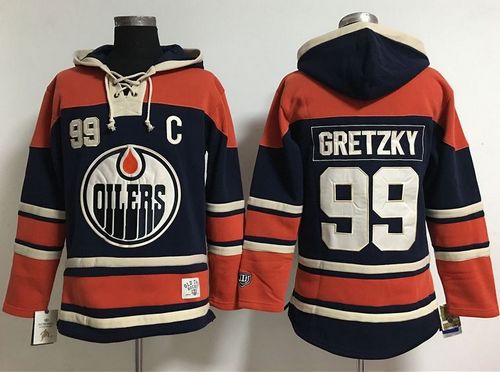 Edmonton Oilers #99 Wayne Gretzky Navy Blue Old Time Lacer NHL Hoodie