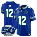 Seattle Seahawks #12 Fan Royal 2025 F.U.S.E 50th Season Patch Throwback Vapor Limited Football Stitched Jersey