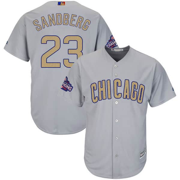 Chicago Cubs #23 Ryne Sandberg World Series Champions Gold Program Cool Base Stitched Jersey