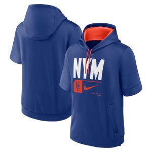 New York Mets Royal Tri Code Lockup Short Sleeve Pullover Hoodie