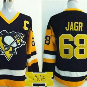 Penguins #68 Jaromir Jagr Black CCM Throwback Autographed Stitched Jersey