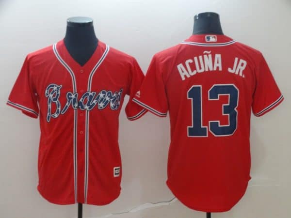 Atlanta Braves #13 Ronald Acuna Red Cool Base Stitched Jersey