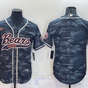 Chicago Bears Blank Gray Camo With Patch Cool Base Stitched Baseball Jersey