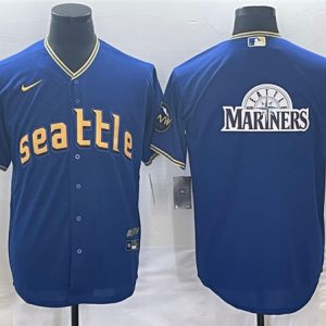 Seattle Mariners Royal 2023 City Connect Team Big Logo Cool Base Stitched Jersey
