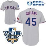 Rangers #45 Derek Holland Grey Cool Base W 2010 World Series Patch Stitched Jerseys