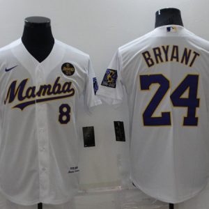 Los Angeles Dodgers Front #8 Back #24 Kobe Bryant 'Mamba' White Cool Base Stitched Jersey