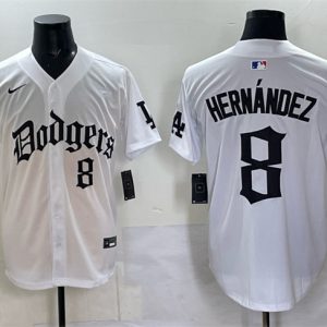 Los Angeles Dodgers #8 Enrique Hernandez White 2025 LA Gothic Style With 2024 World Series Champions Patch Vapor Premier Limited Stitched Jersey