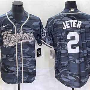 New York Yankees #2 Derek Jeter Gray Camo With Patch Cool Base Stitched Jersey