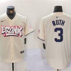 New York Yankees #3 Babe Ruth Cream Bronx Graffiti V2 Vapor Limited Stitched Jersey